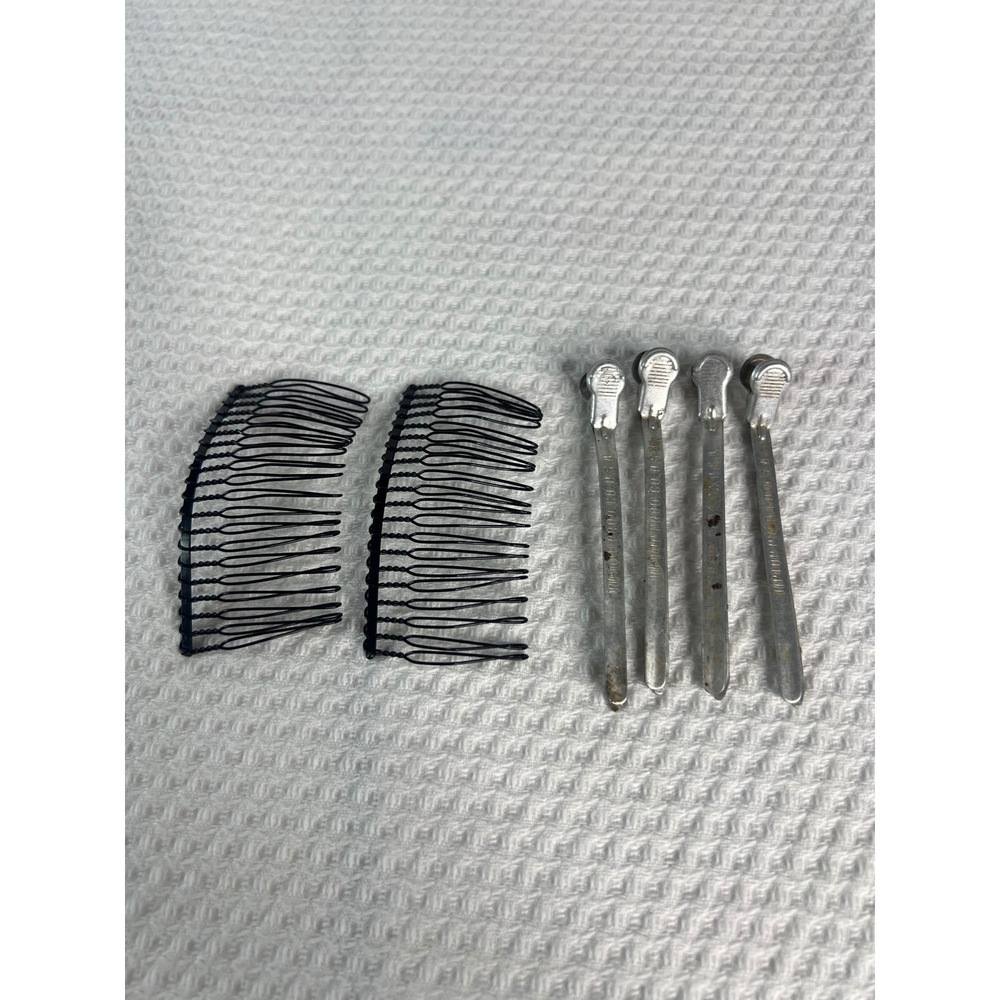 Vintage Tip Top Prod Co USA‎ Metal Duckbill Hair Clips and Black Wire Side Combs